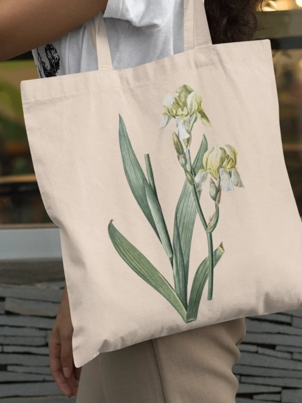 Yellow Iris Vintage Floral Print Graphic Canvas Tote Bag